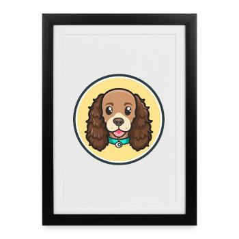 Race de chien épagneul d'eau américain dessin animé kawaii - Affiche encadrée (27 × 37 cm) - noir - Devant