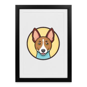 Personnage de dessin animé de race de chien Basenji Kawaii Clipart - Affiche encadrée (27 × 37 cm) - noir - Devant