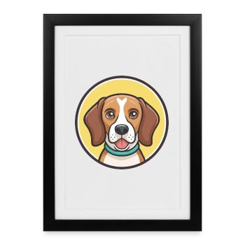 Beagle Harrier Chien Race Dessin animé Kawaii Clipart - Affiche encadrée (27 × 37 cm) - noir - Devant