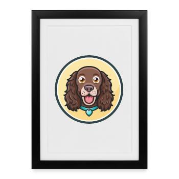 Boykin Spaniel Chien Race Dessin animé Kawaii Clipart - Affiche encadrée (27 × 37 cm) - noir - Devant