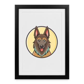 Belge Groenendael Race Chien Drôle Dessin animé Kawaii - Affiche encadrée (27 × 37 cm) - noir - Devant