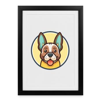 Braque Auvergne Chien Race Dessin animé Kawaii Clipart - Affiche encadrée (27 × 37 cm) - noir - Devant