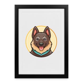 Black Norwegian Elkhound Dog Breed Cartoon Kawaii - Framed poster (27 × 37 cm) - black - Front