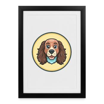 Bleu Picardie Epagneul Chien Race Dessin Animé Kawaii Pet - Affiche encadrée (27 × 37 cm) - noir - Devant