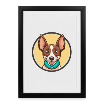 Terrier brésilien chien race dessin animé Kawaii Clipart - Affiche encadrée (27 × 37 cm) - noir - Devant