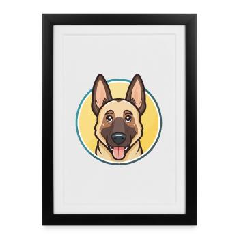 Belgian Malinois Dog Breed Cartoon Kawaii Clipart - Framed poster (27 × 37 cm) - black - Front