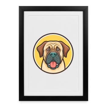 Dogue brésilien chien race dessin animé Kawaii Clipart - Affiche encadrée (27 × 37 cm) - noir - Devant