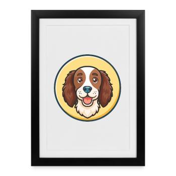 Bretagne Chien Race Coloré Dessin animé Kawaii Clipart - Affiche encadrée (27 × 37 cm) - noir - Devant