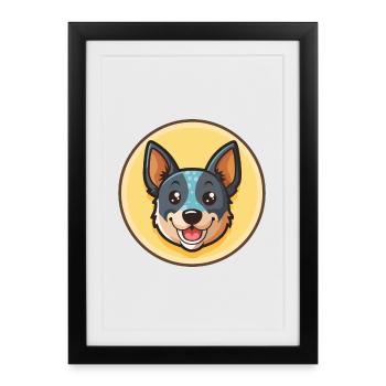 Blue Heeler Dog Breed Funny Cartoon Kawaii Clipart - Framed poster (27 × 37 cm) - black - Front