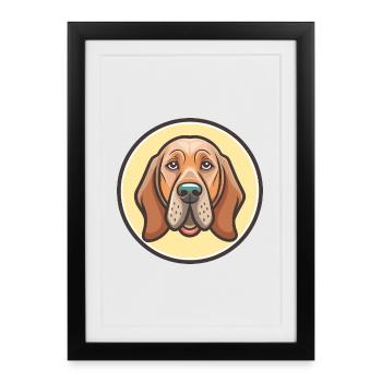 Chien de race Bloodhound Dessin animé Kawaii Clipart Animal - Affiche encadrée (27 × 37 cm) - noir - Devant