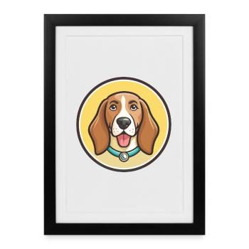 Chien de chasse bulgare race dessin animé Kawaii Clipart - Affiche encadrée (27 × 37 cm) - noir - Devant