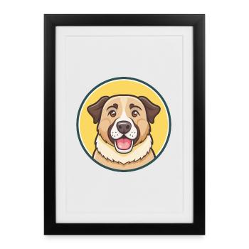 Dessin animé Kawaii de race de chien de berger d'Asie centrale - Affiche encadrée (27 × 37 cm) - noir - Devant