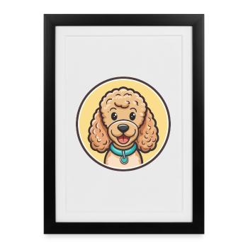Corded Poodle Dog Breed Cartoon Kawaii Clipart Pet - Framed poster (27 × 37 cm) - black - Front