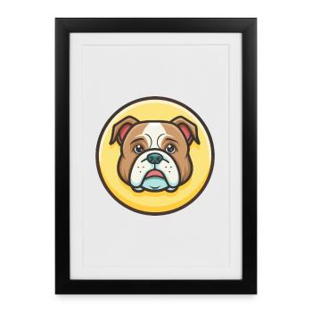 Bulldog Continental Race de chien Drôle de dessin animé Kawaii - Affiche encadrée (27 × 37 cm) - noir - Devant