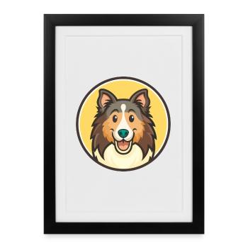 Collie Race de chien Dessin animé Kawaii Clipart Animal de compagnie - Affiche encadrée (27 × 37 cm) - noir - Devant