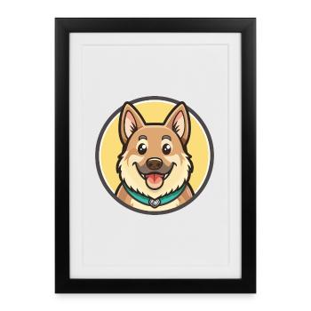 Personnage de dessin animé de race de chien Chinook Kawaii Clipart - Affiche encadrée (27 × 37 cm) - noir - Devant