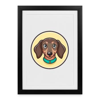 Teckel Chien Race Dessin animé Kawaii Clipart Animal - Affiche encadrée (27 × 37 cm) - noir - Devant