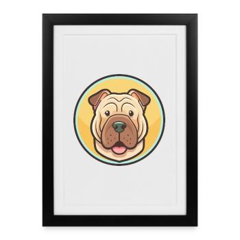 Dessin animé kawaii de la race de chien Shar Pei chinois - Affiche encadrée (27 × 37 cm) - noir - Devant