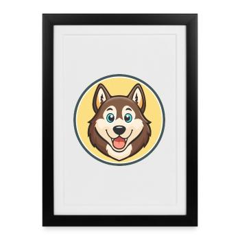 Chukotka traîneau chien race dessin animé Kawaii Clipart animal de compagnie - Affiche encadrée (27 × 37 cm) - noir - Devant