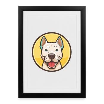 Dogue Argentino Chien Race Dessin animé Kawaii Clipart - Affiche encadrée (27 × 37 cm) - noir - Devant