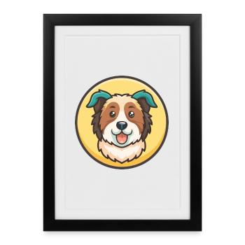 Cumberland chien de berger race chien drôle dessin animé Kawaii - Affiche encadrée (27 × 37 cm) - noir - Devant