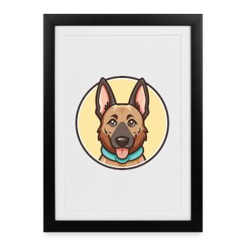 Berger Hollandais Chien Race Dessin Animé Kawaii Clipart - Affiche encadrée (27 × 37 cm) - noir - Devant