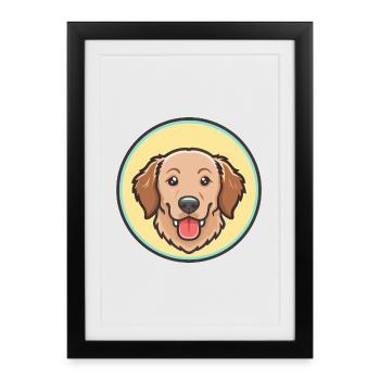 Flat Coated Retriever Dog Breed Cartoon Kawaii Pet - Framed poster (27 × 37 cm) - black - Front