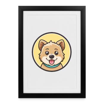 Race de chien dessin animé Kawaii Clipart Illustration - Affiche encadrée (27 × 37 cm) - noir - Devant