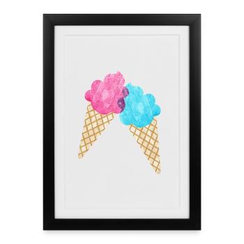 Couple de crème glacée duo glacier d’été salon de crème glacée cool d’été deux fan - Affiche encadrée (27 × 37 cm) - noir - Devant