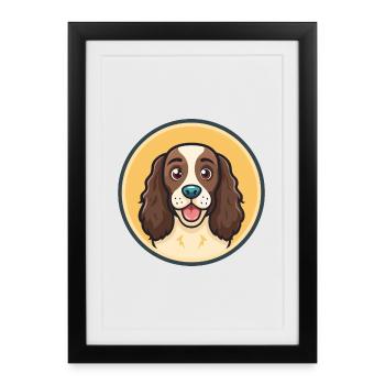 Épagneul Français Chien Race Dessin animé Kawaii Clipart - Affiche encadrée (27 × 37 cm) - noir - Devant