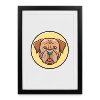 Mastiff Bordeaux Français Chien Race Dessin Animé Kawaii - Affiche encadrée (27 × 37 cm) - noir - Devant
