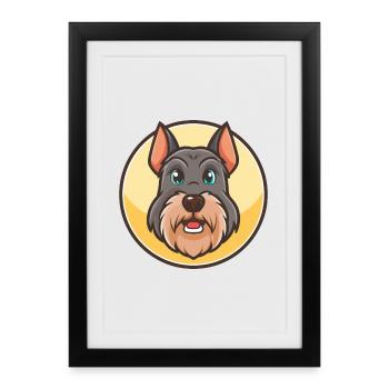 Schnauzer géant chien race dessin animé Kawaii Clipart - Affiche encadrée (27 × 37 cm) - noir - Devant