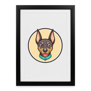 Pinscher allemand race chien dessin animé Kawaii Clipart - Affiche encadrée (27 × 37 cm) - noir - Devant