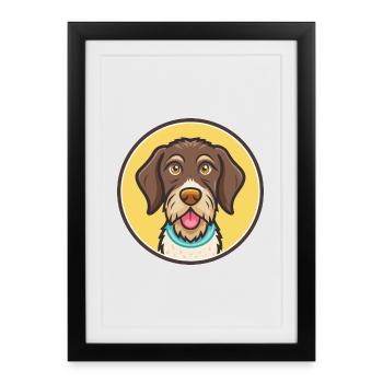 German Wirehaired Pointer Dog Breed Cartoon Kawaii - Framed poster (27 × 37 cm) - black - Front