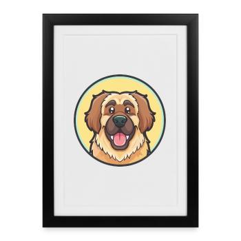 Leonberger Chien Race Dessin animé Kawaii Clipart Animal - Affiche encadrée (27 × 37 cm) - noir - Devant
