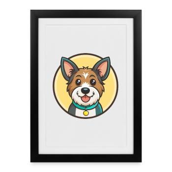 Gull Terrier Chien Race Dessin animé Kawaii Clipart Animal de compagnie - Affiche encadrée (27 × 37 cm) - noir - Devant