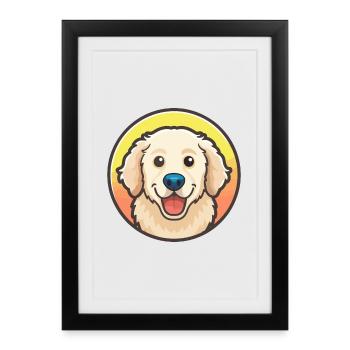 Kuvasz Hongrois Chien Race Dessin Animé Kawaii Clipart - Affiche encadrée (27 × 37 cm) - noir - Devant