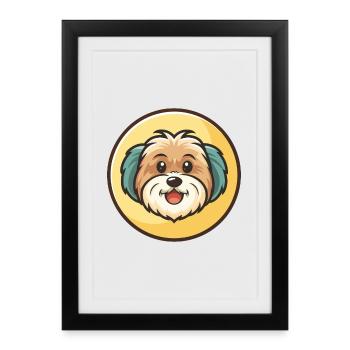 Race de chien havanais Dessin animé coloré Kawaii Clipart - Affiche encadrée (27 × 37 cm) - noir - Devant