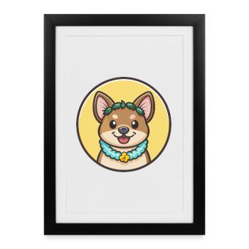 Hawaïen Poi Chien Race Dessin animé Kawaii Clipart Animal de compagnie - Affiche encadrée (27 × 37 cm) - noir - Devant