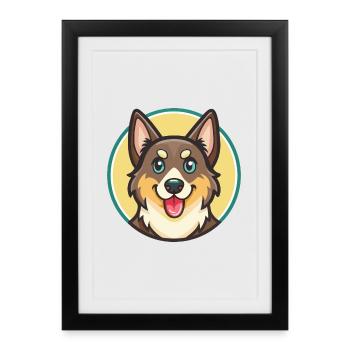 Chien de berger de Laponie race dessin animé Kawaii - Affiche encadrée (27 × 37 cm) - noir - Devant