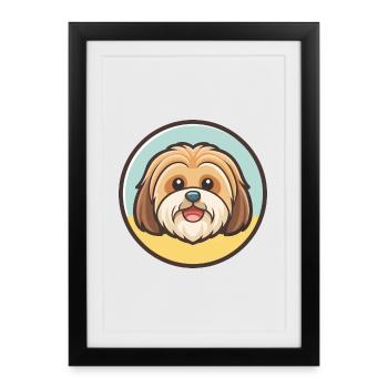 Lhassa Apso Chien Race Dessin animé Kawaii Clipart Animal - Affiche encadrée (27 × 37 cm) - noir - Devant