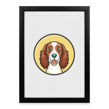 Irlandais Setter Rouge Et Blanc Chien Race Dessin animé drôle - Affiche encadrée (27 × 37 cm) - noir - Devant
