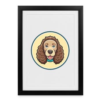 Épagneul d’eau irlandais Chien race Drôle Dessin animé Kawaii - Affiche encadrée (27 × 37 cm) - noir - Devant