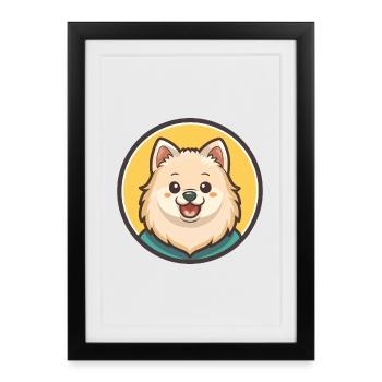 Spitz japonais chien race dessin animé Kawaii Clipart - Affiche encadrée (27 × 37 cm) - noir - Devant