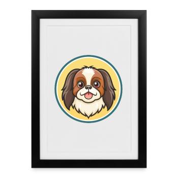 Japonais Menton Chien Race Dessin Animé Kawaii Clipart Animal de compagnie - Affiche encadrée (27 × 37 cm) - noir - Devant