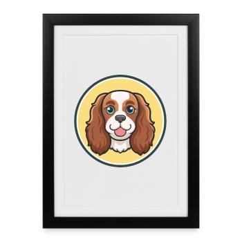 King Charles Spaniel Chien Race Dessin Animé Kawaii Pet - Affiche encadrée (27 × 37 cm) - noir - Devant