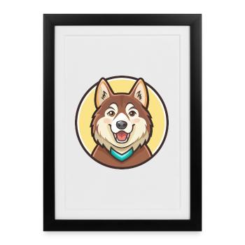 Kamchatka Sled Dog Breed Cartoon Kawaii Clipart - Framed poster (27 × 37 cm) - black - Front