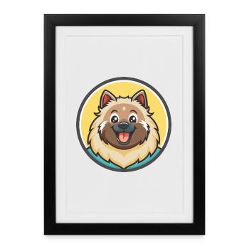 Keeshond Chien Race Coloré Dessin animé Kawaii Clipart - Affiche encadrée (27 × 37 cm) - noir - Devant