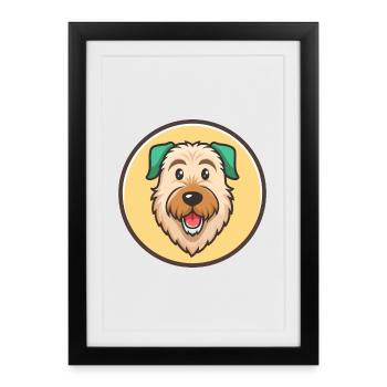 Irish Wolfhound Chien Race Dessin animé Kawaii Clipart - Affiche encadrée (27 × 37 cm) - noir - Devant