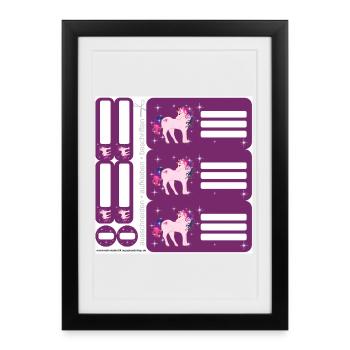 Ensemble d’autocollants d’école DIY - Fantasy Licorne Violet - 9 - Affiche encadrée (27 × 37 cm) - noir - Devant